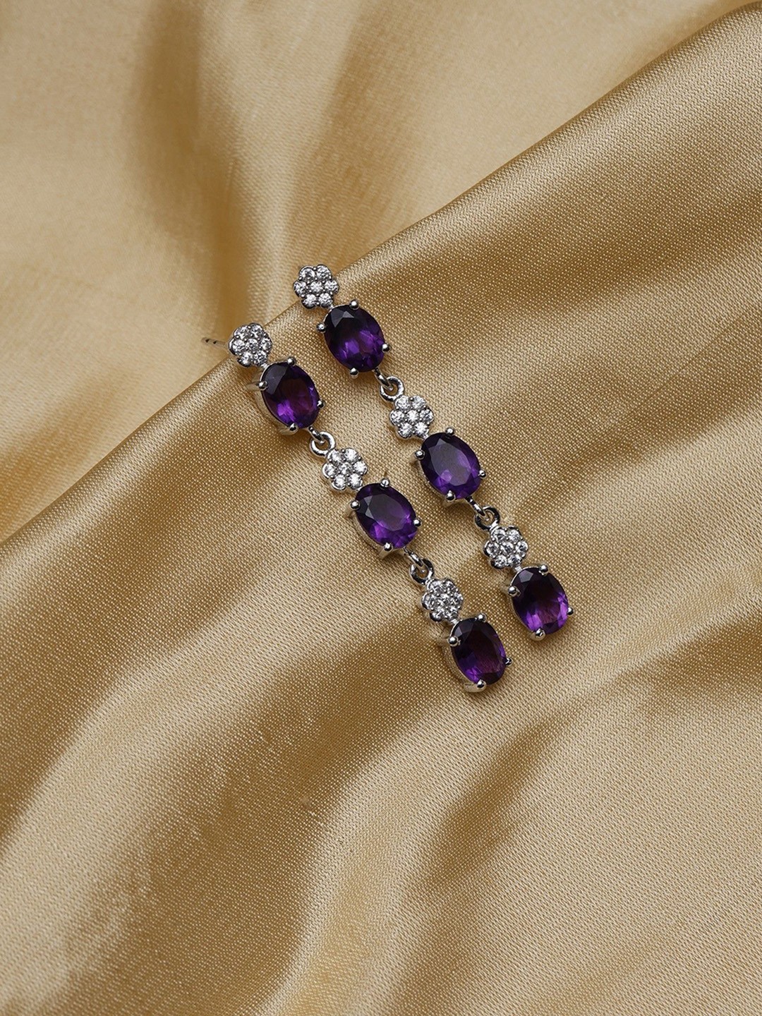 

Exotic India Faceted Amethyst Gemstones Sterling Silver Dangler Earrings