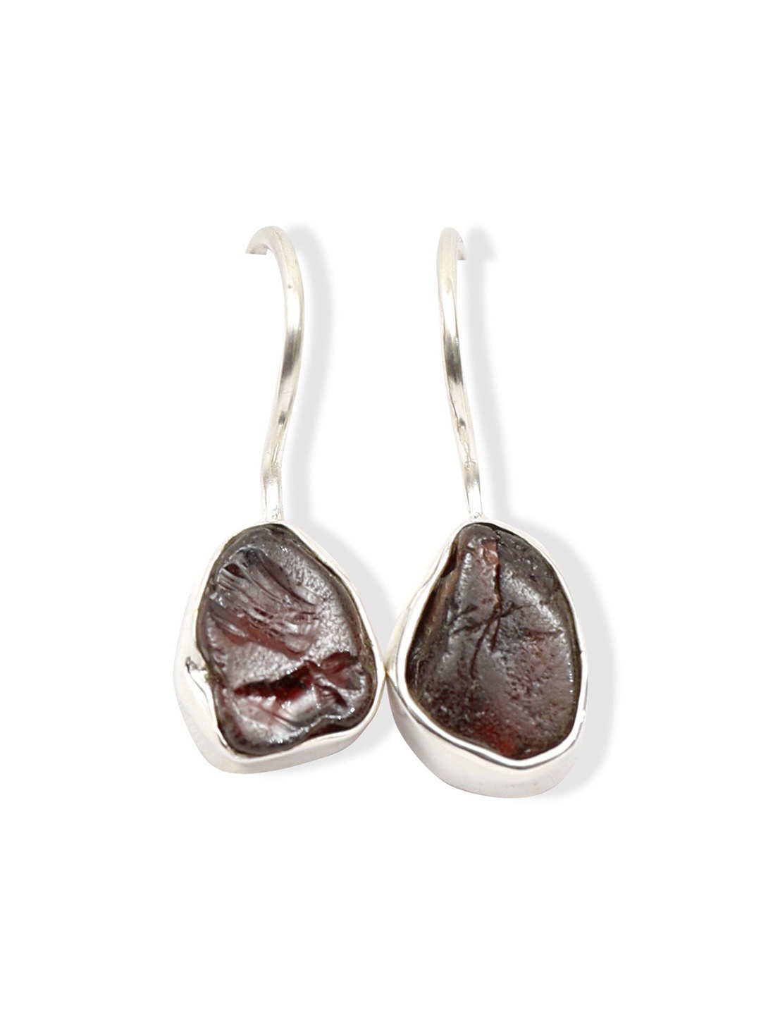

Exotic India Raw Garnet Gemstone Sterling Silver Hook Earrings, Red