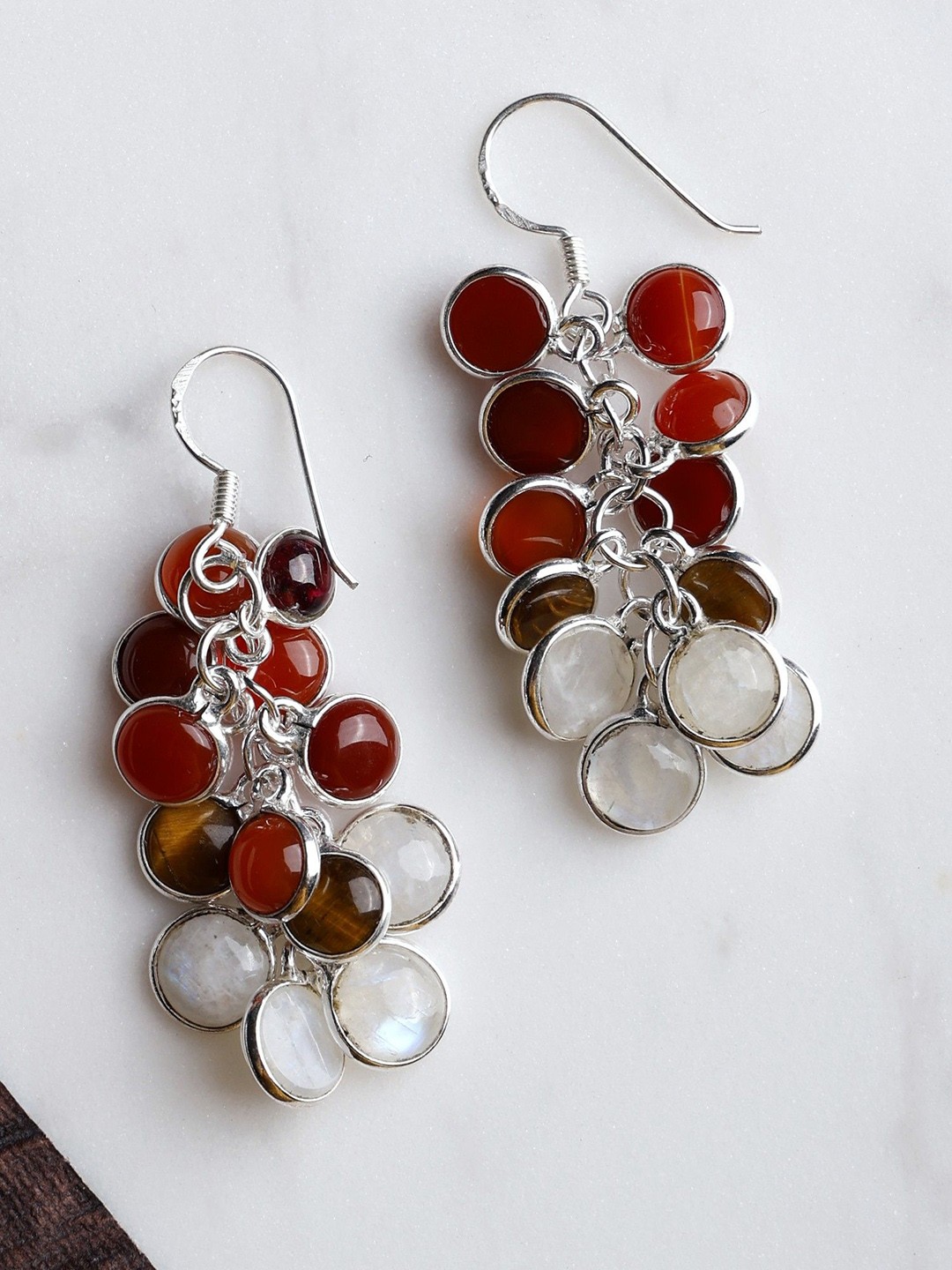 

Exotic India Multi Gemstone Sterling Silver Bunch Earrings