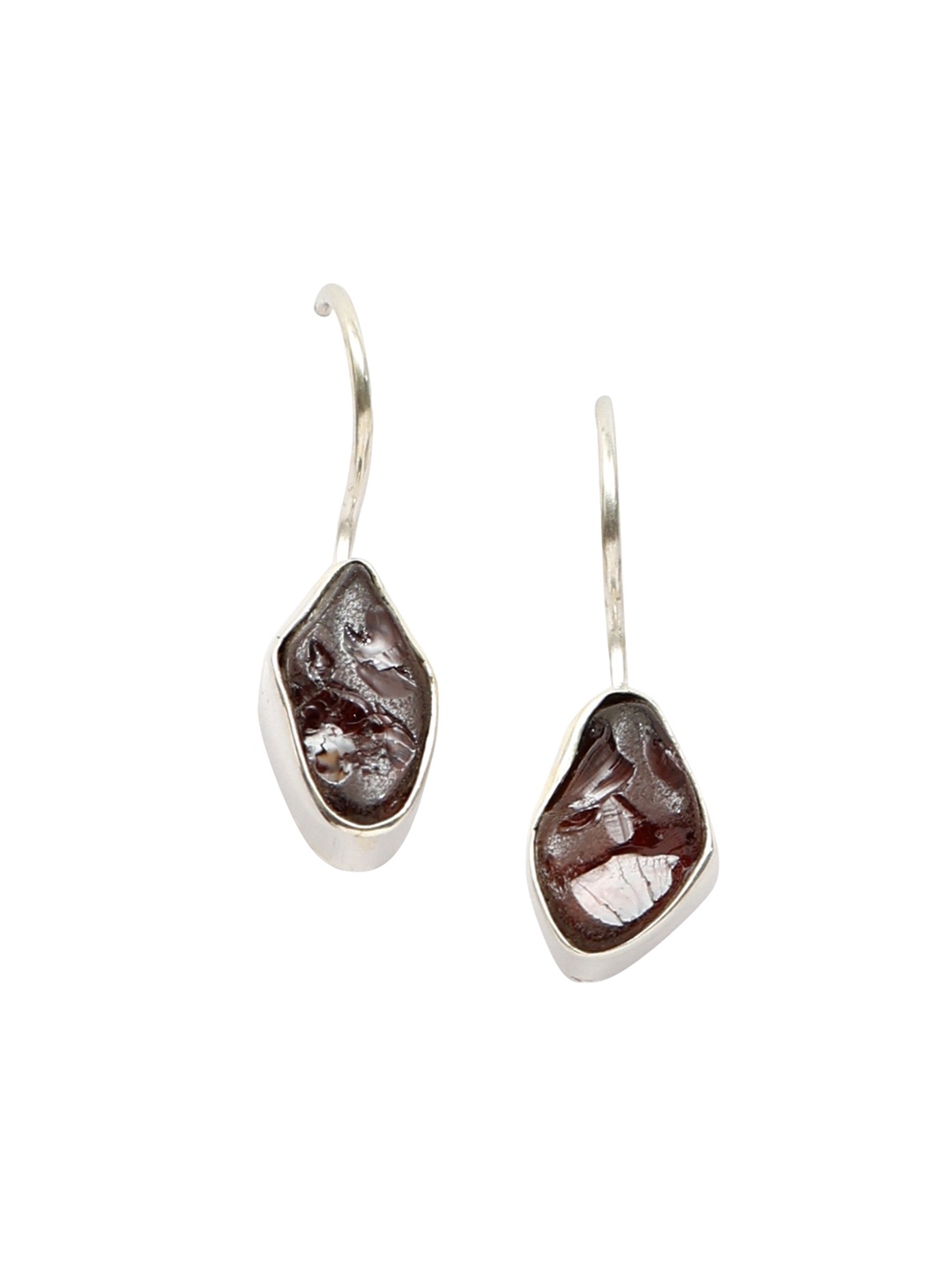 

Exotic India Raw Garnet Gemstone Sterling Silver Hook Earrings, Red