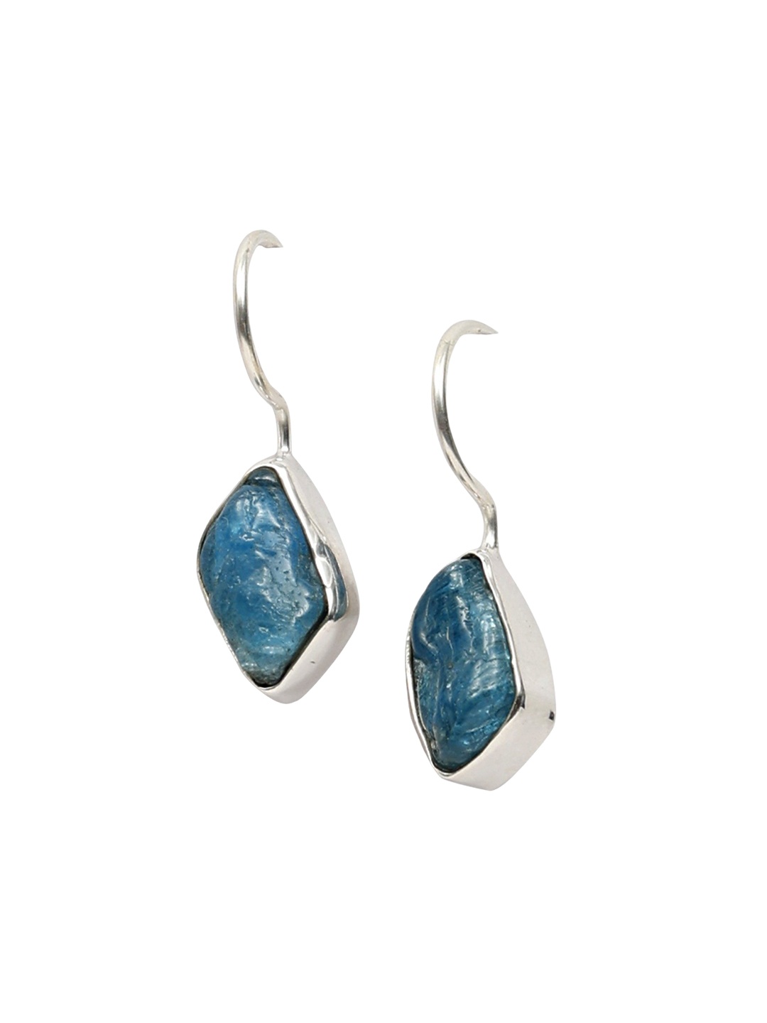 

Exotic India Raw Blue Apatite Gemstone Sterling Silver Hook Earrings