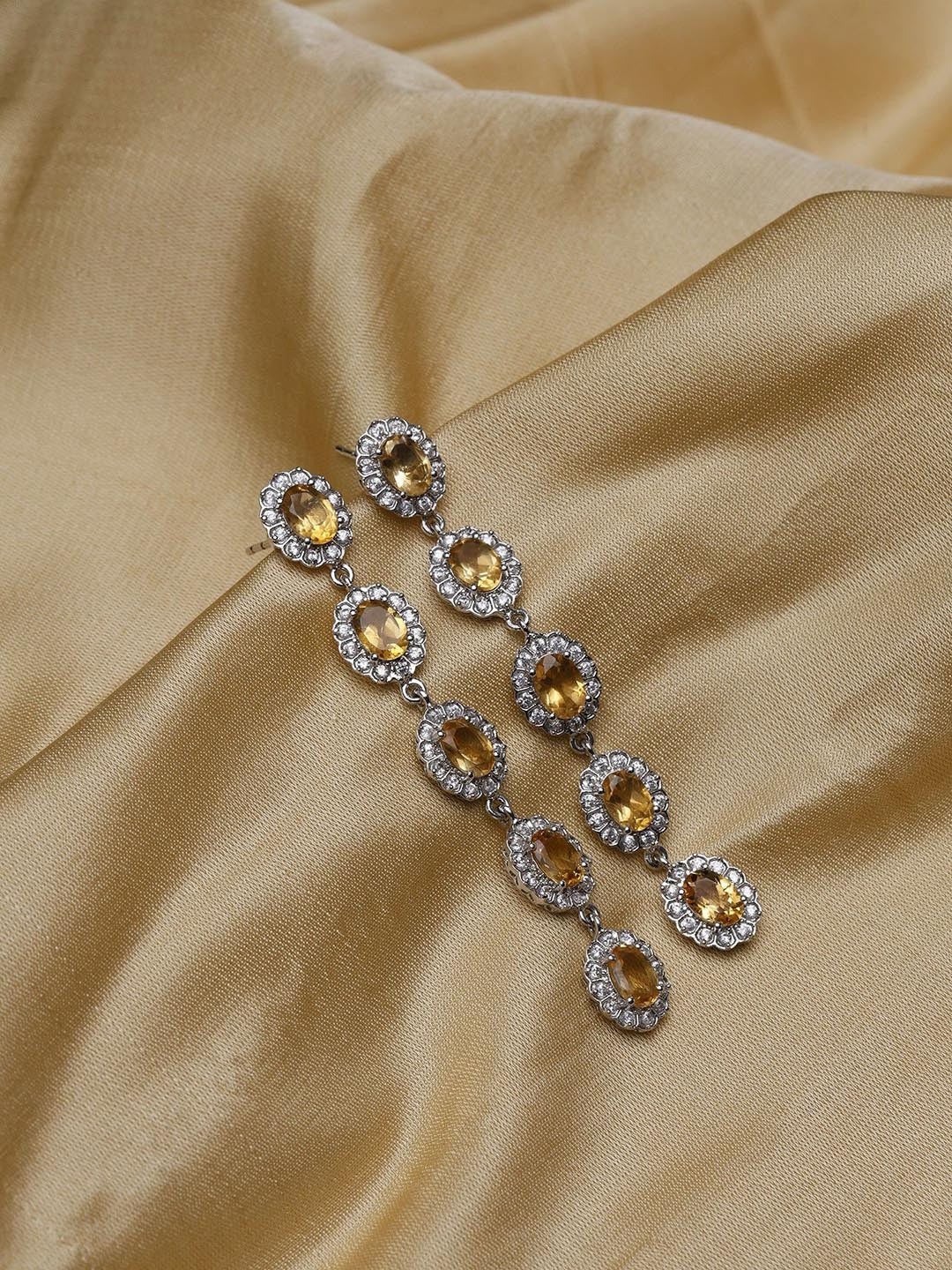 

Exotic India Silver-Plated Sterling Silver Citrine and Cubic Zirconia Drop Earrings