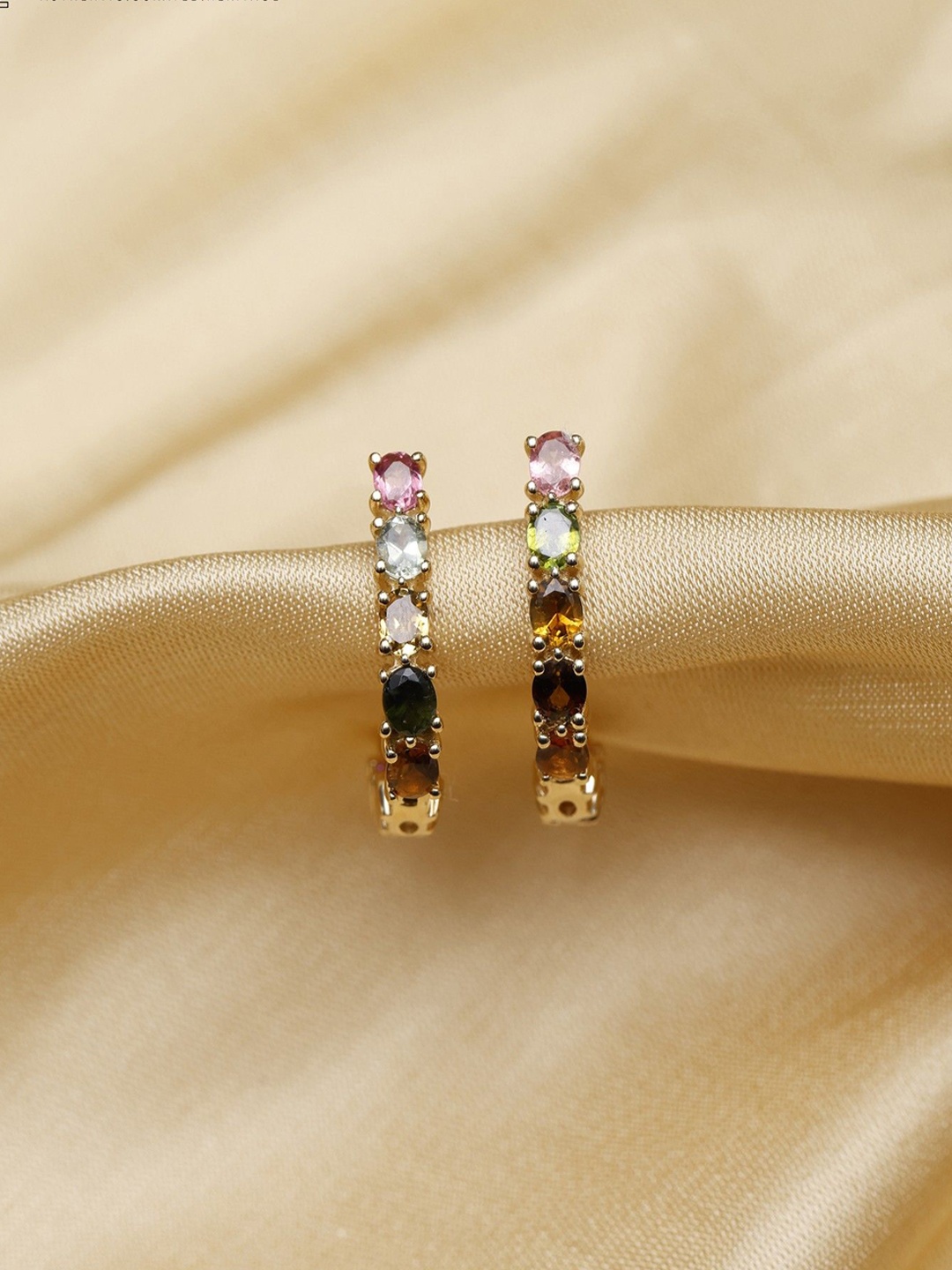 

Exotic India Multi-Tourmaline Stone Gold-Plated Sterling Silver Hoop Earrings