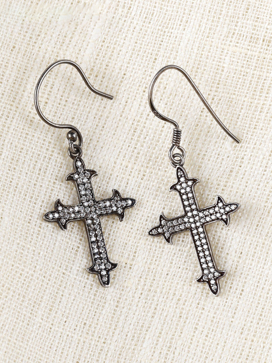 

Exotic India White Topaz Sterling Silver Cross Earrings