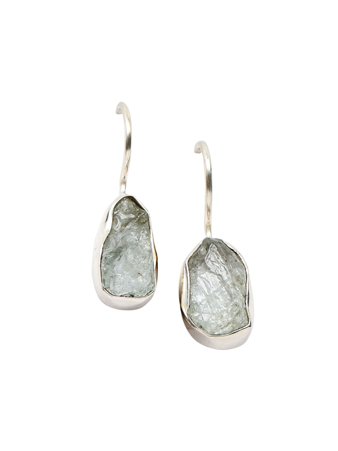 

Exotic India Raw Aquamarine Gemstone Sterling Silver Hook Earrings, Blue