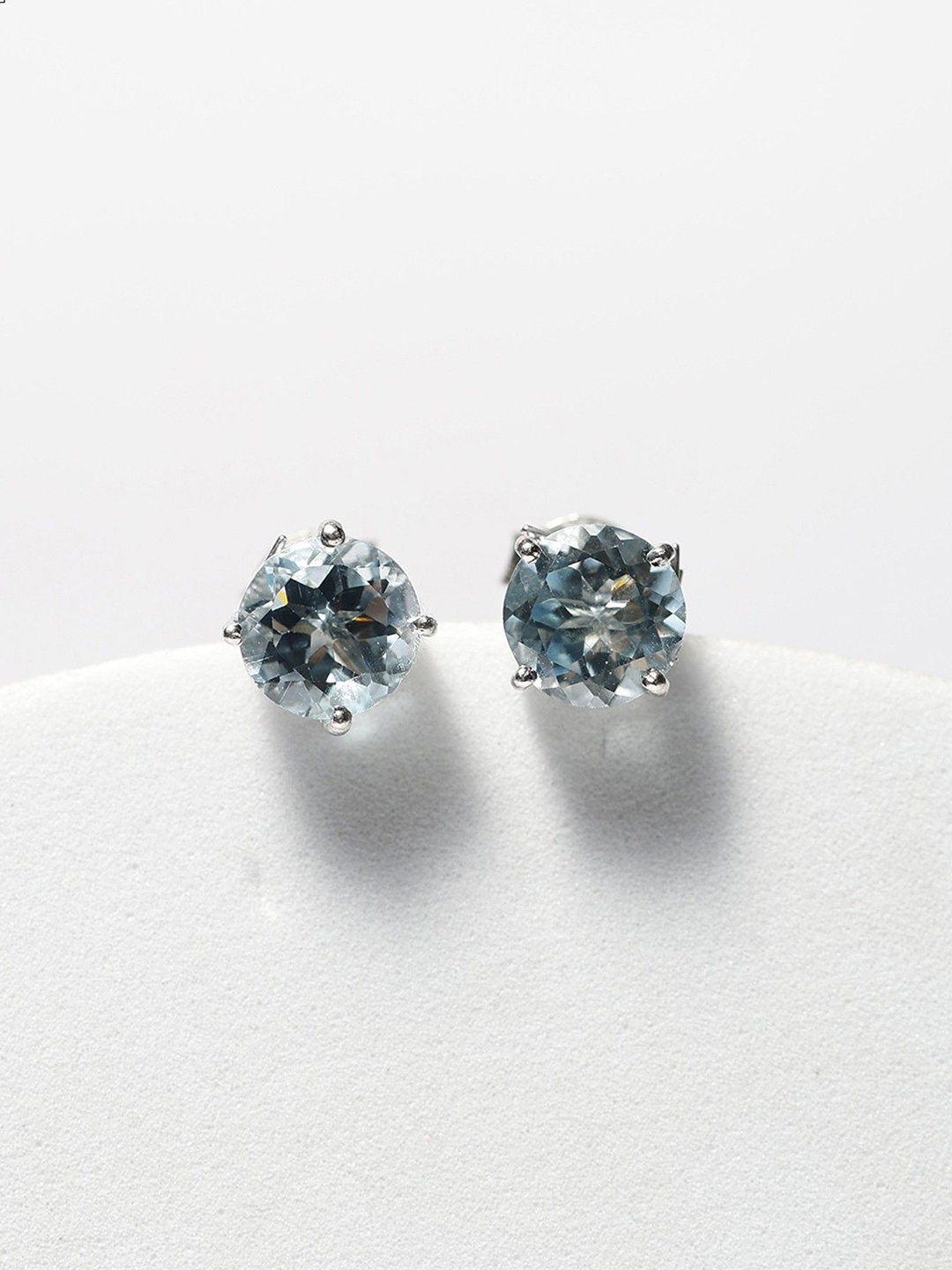 

Exotic India Faceted Blue Topaz Gemstones Sterling Silver Stud Earrings