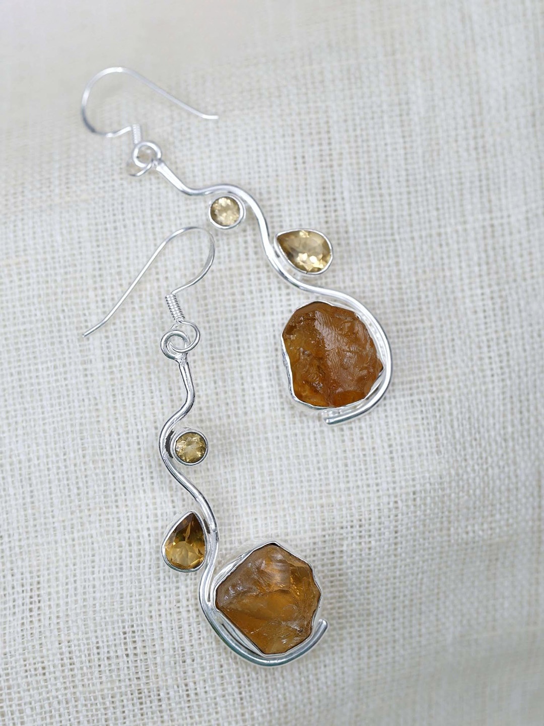 

Exotic India Raw Citrine Gemstone Sterling Silver Dangle Earrings