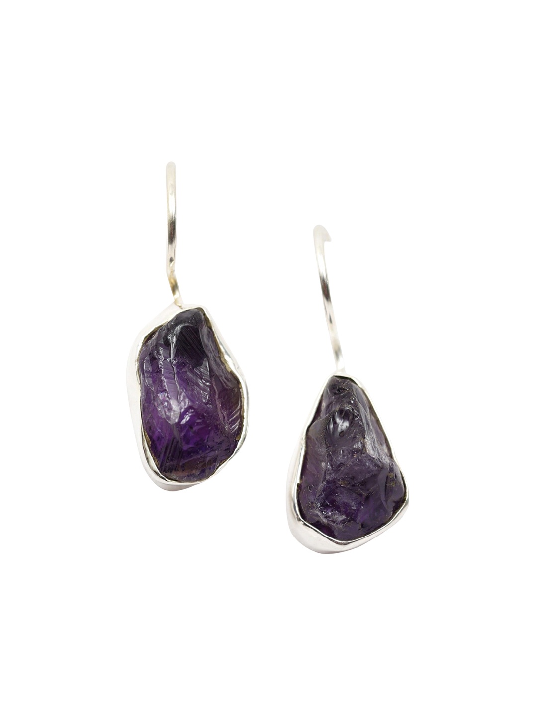 

Exotic India Raw Amethyst Gemstone Sterling Silver Hook Earrings