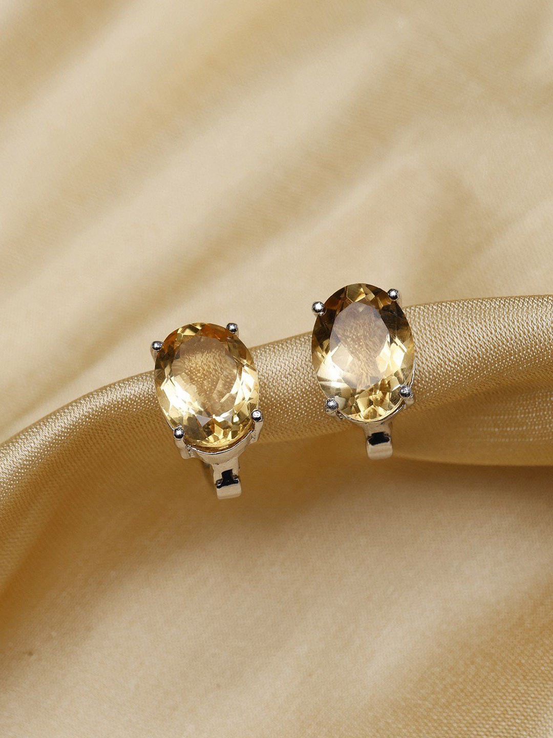 

Exotic India Silver-Plated Contemporary Citrine Oval Shape Faceted Gemstone Studs, Yellow
