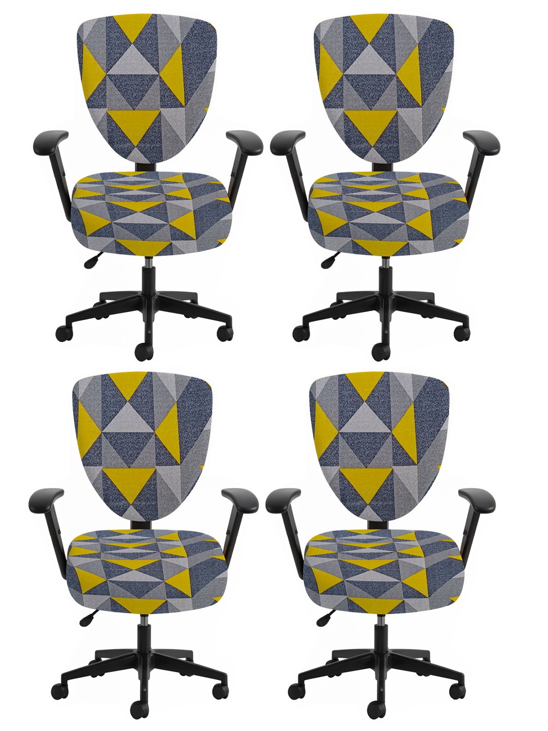 

Lazi 4 Pieces Grey & Yellow Printed Stretchable Office Chair Covers