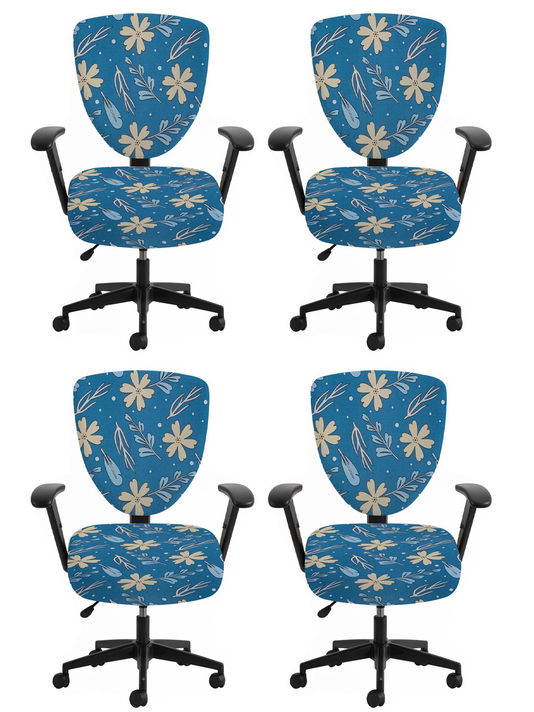 

Lazi 4 Pieces Blue & Yellow Floral Printed Stretchable Office Chair Covers