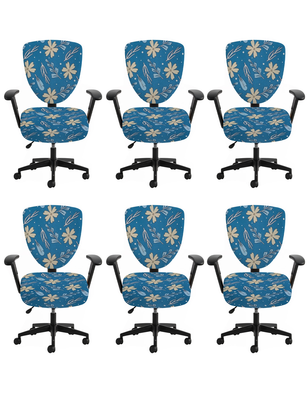 

Lazi 6 Pieces Blue & Yellow Floral Printed Stretchable Office Chair Covers