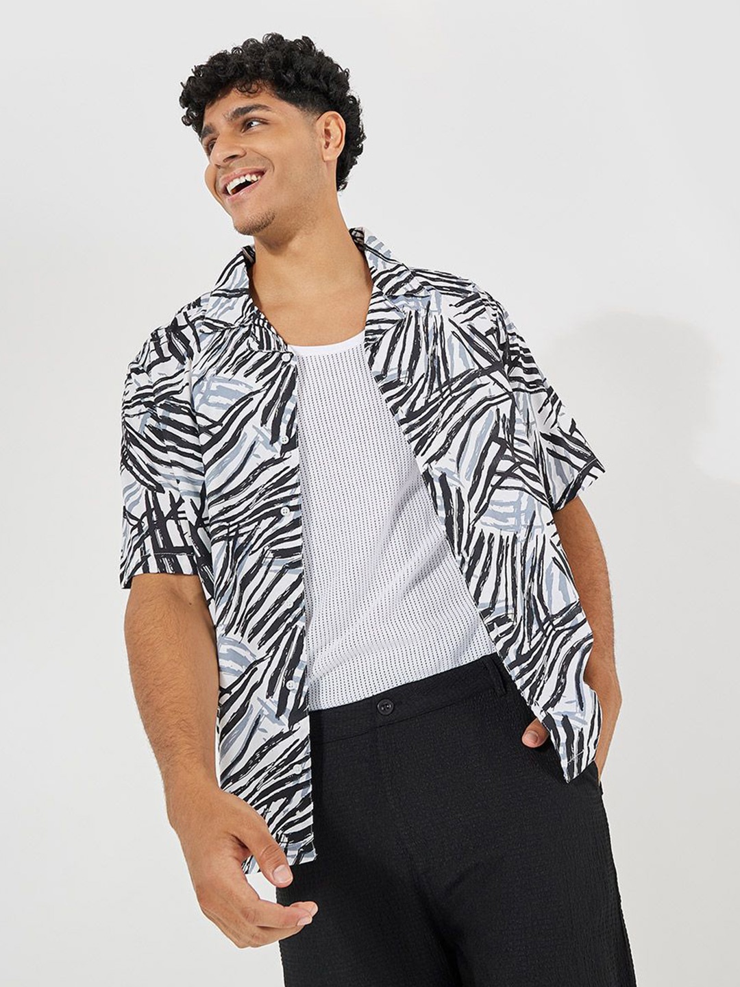 

Styli Men Cuban Collar Abstract Printed Abstract Cotton Relaxed Fit Casual Shirt, Multi