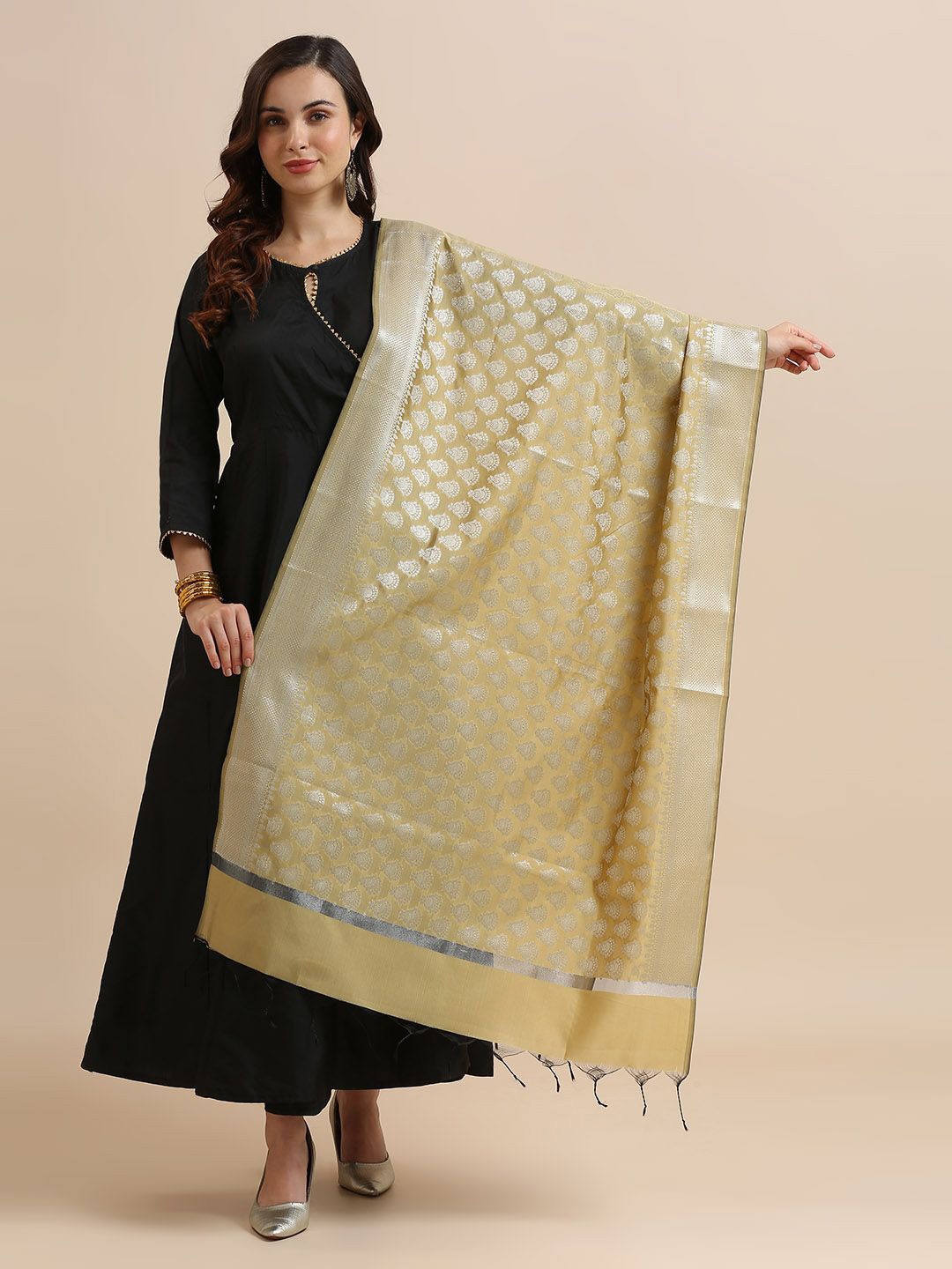 

Dupatta Bazaar Ethnic Motifs Woven Designed Banarasi Silk Dupatta, Gold