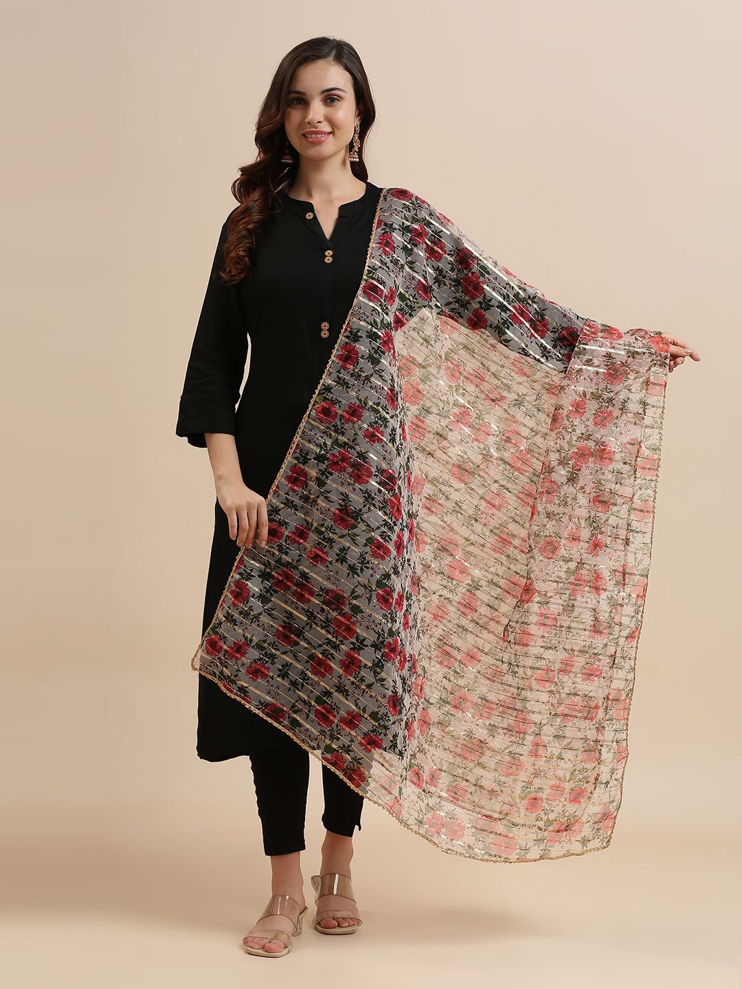 

Dupatta Bazaar Floral Printed Organza Dupatta, White