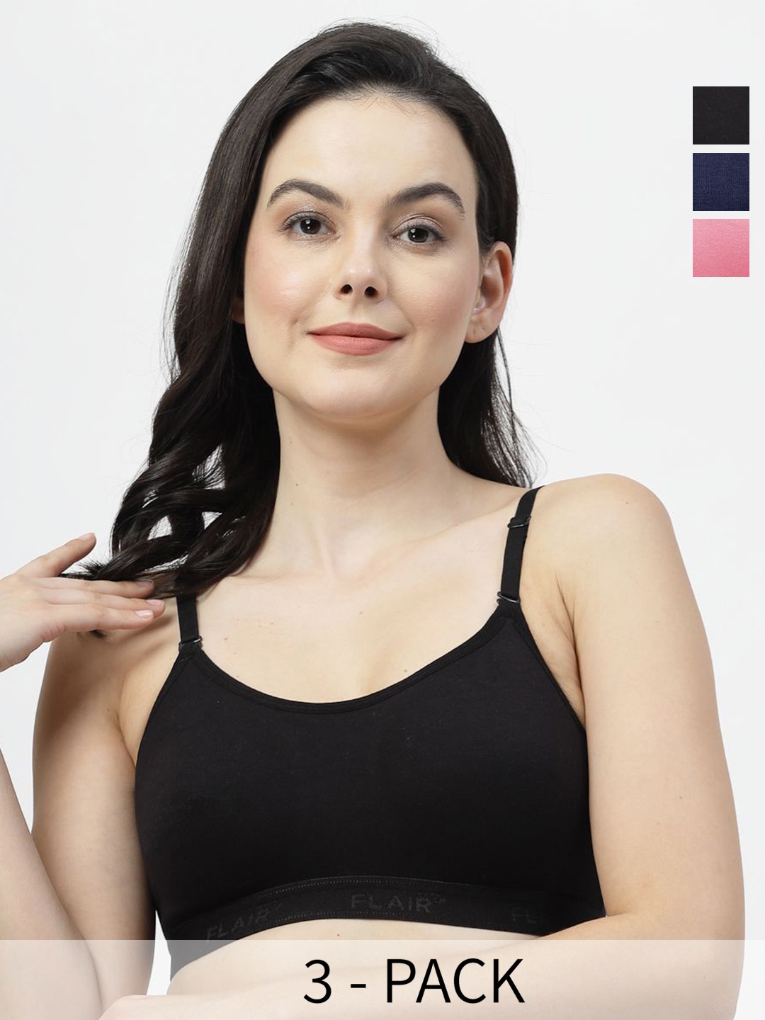 

SHYAM SONS FLAIR Pack Of 3 Women Non Padded Full Coverage Bra, Black