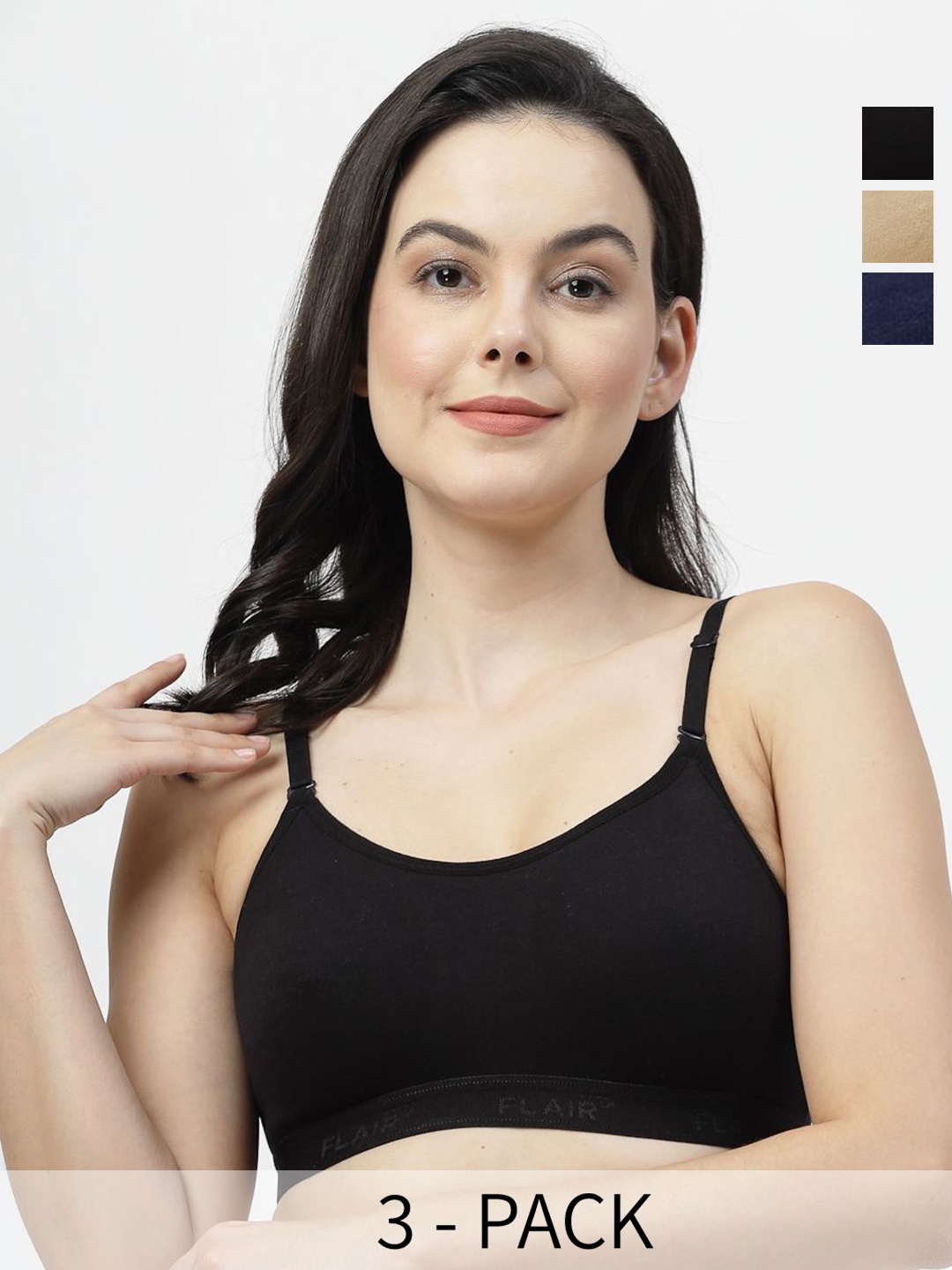 

SHYAM SONS FLAIR Pack Of 3 Full Coverage Lightly Padded Workout Bra, Black
