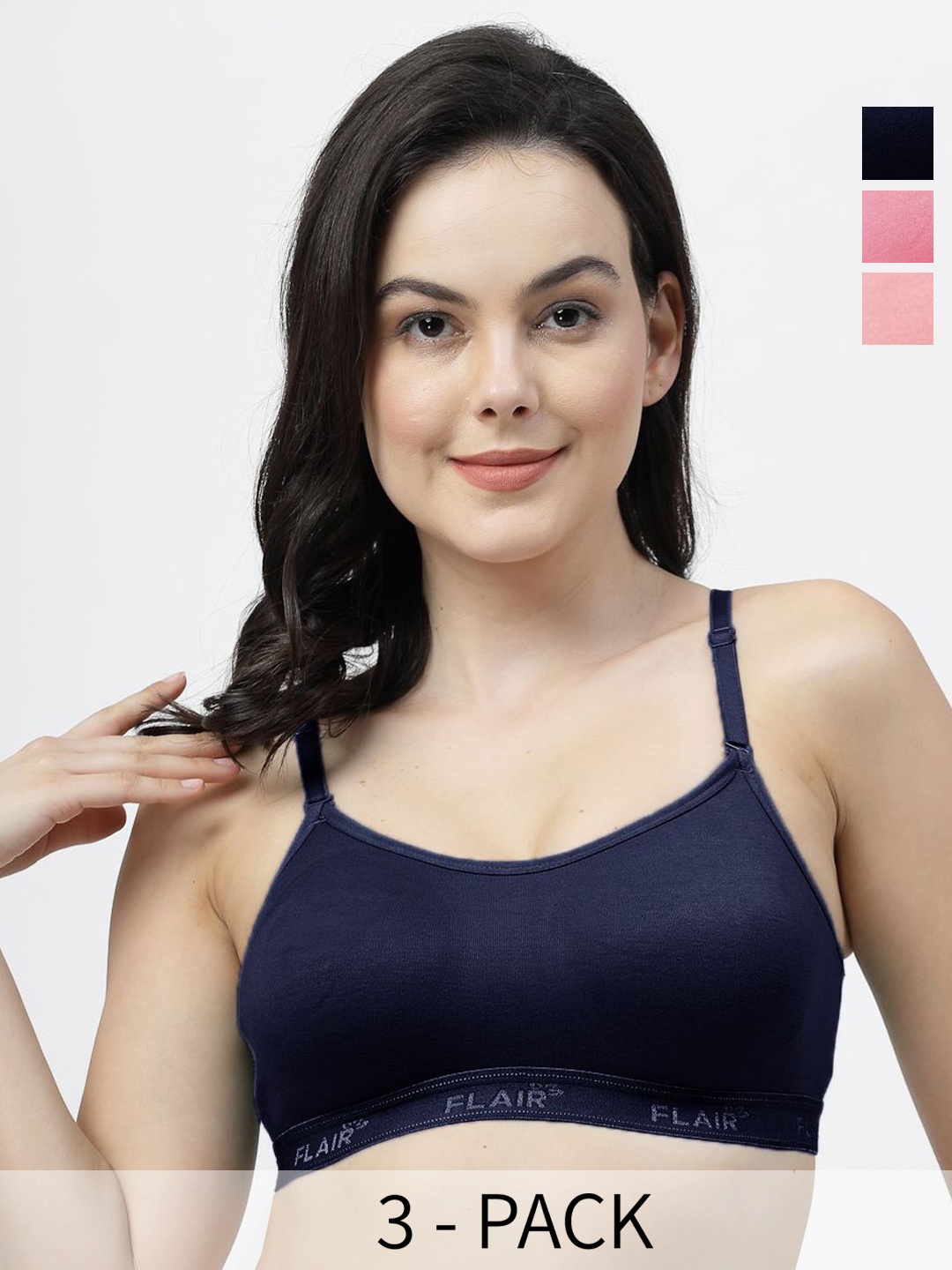 

SHYAM SONS FLAIR Pack Of 3 Non Padded Full Coverage Bra, Navy blue