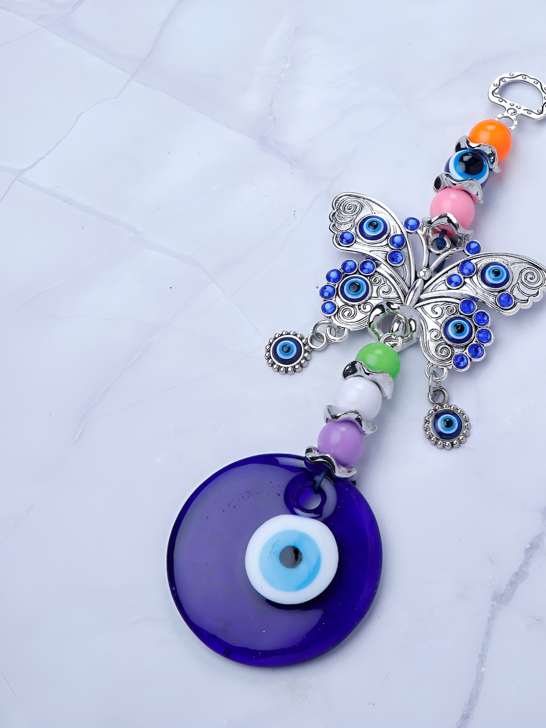 

Archies Blue & White Textured Butterfly Evil Eye Wall Hanging