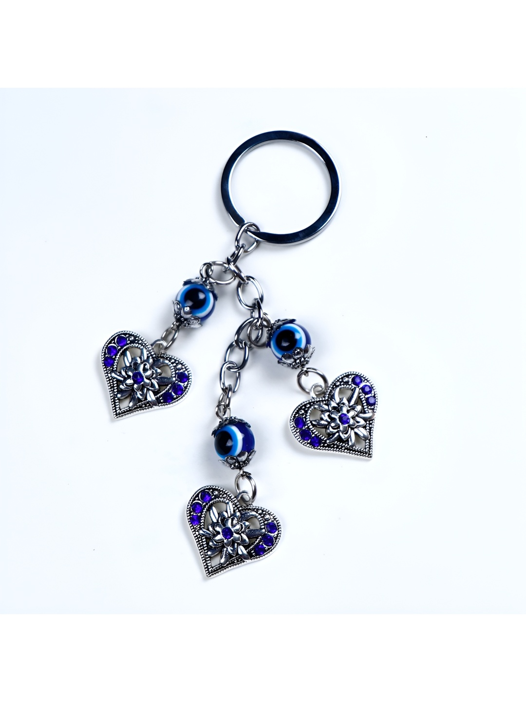 

Archies Textured Hearts Evil Eye Keychain, Silver