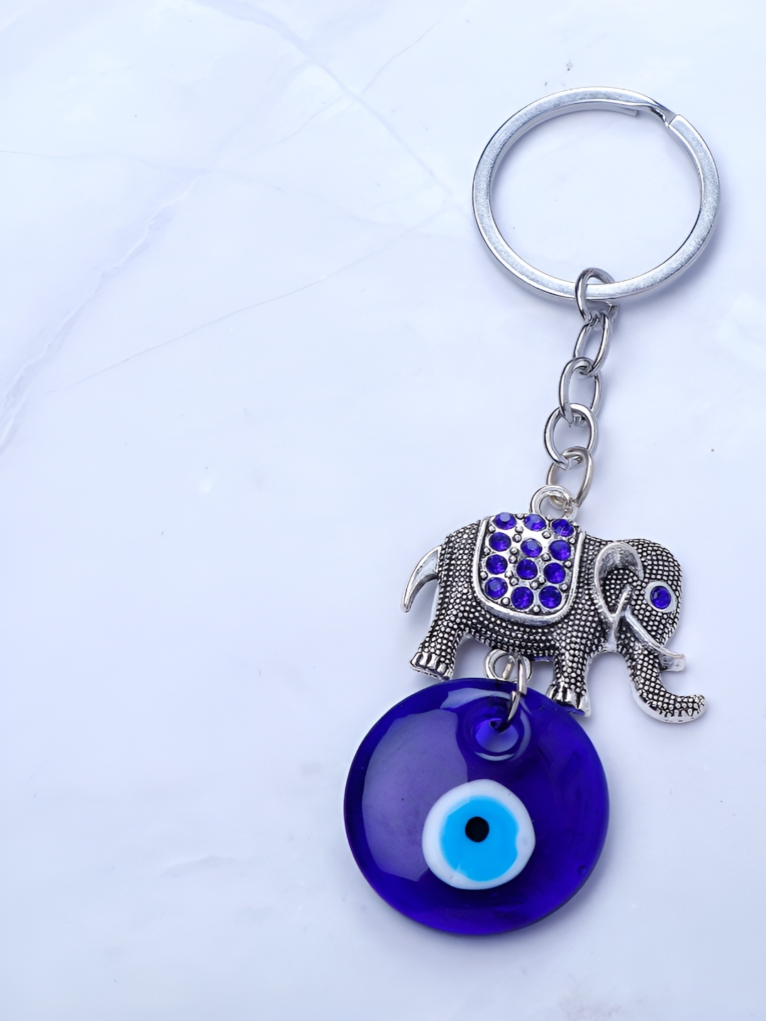 

Archies Textured Elephant Evil Eye Keychain, Silver