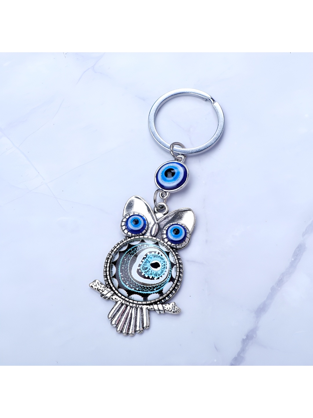 

Archies Textured Wise Owl Evil Eye Keychain, Blue