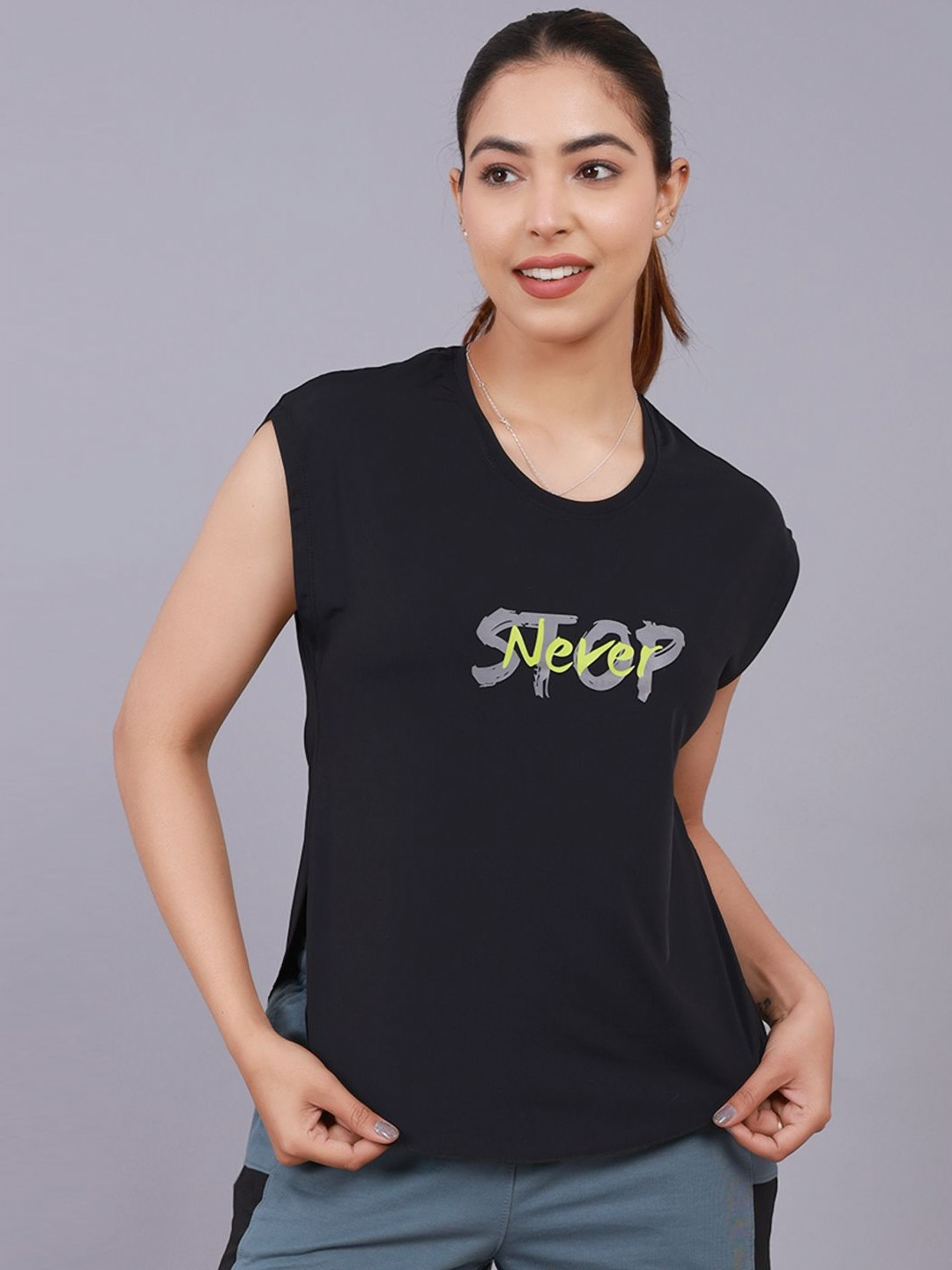

HRX by Hrithik Roshan Women Typography Printed Applique T-shirt, Black
