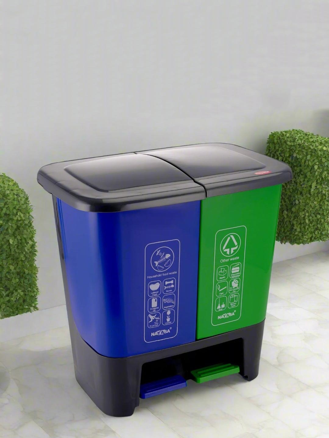 

Nayasa 2 In 1 Bold Green & Blue Wet & Dry Waste Bin- 25 L (12.5 Ltr each)