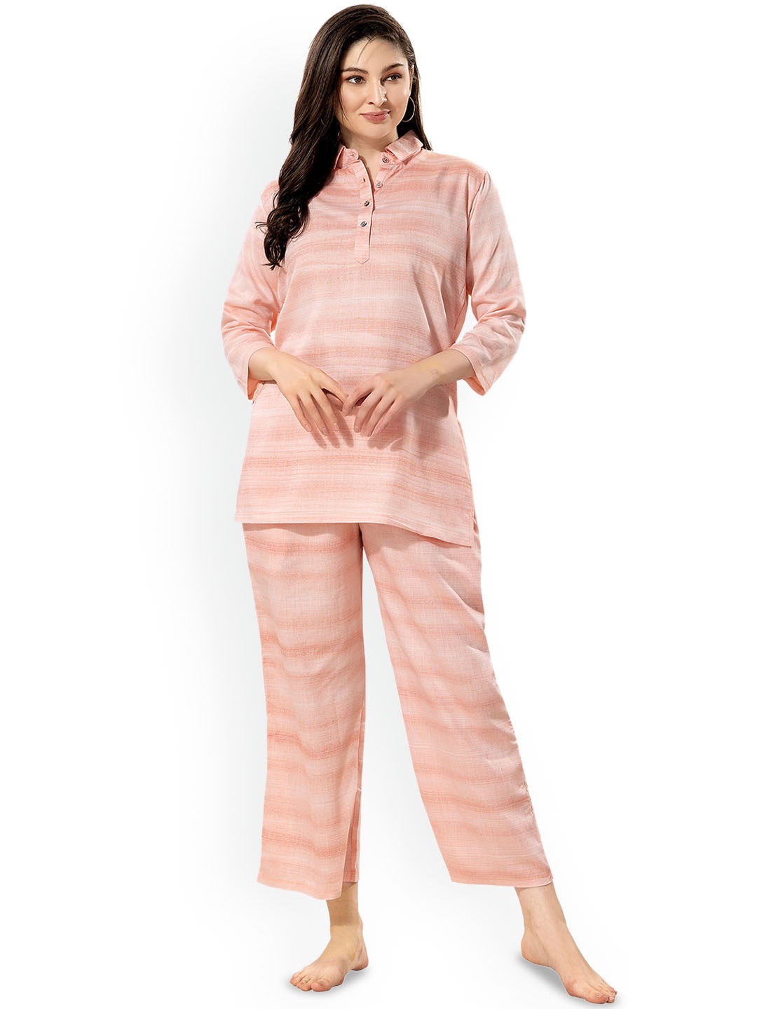 

NIGHT FLOSS Printed Pure Cotton Kurti With Pyjamas, Orange