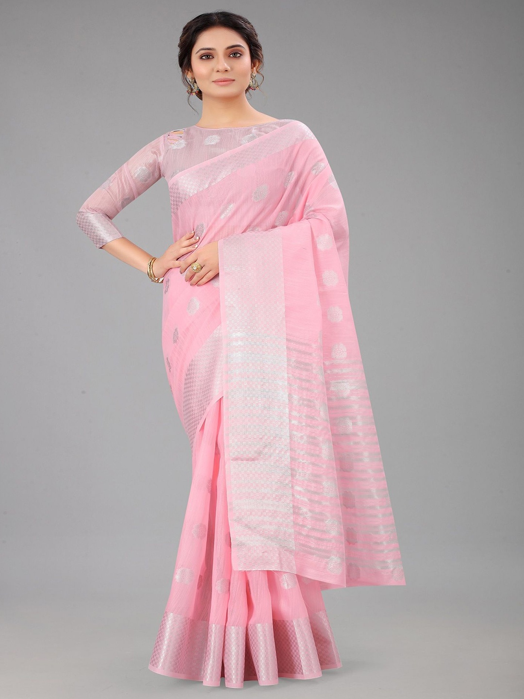 

JULEE Woven Design Zari Saree, Pink
