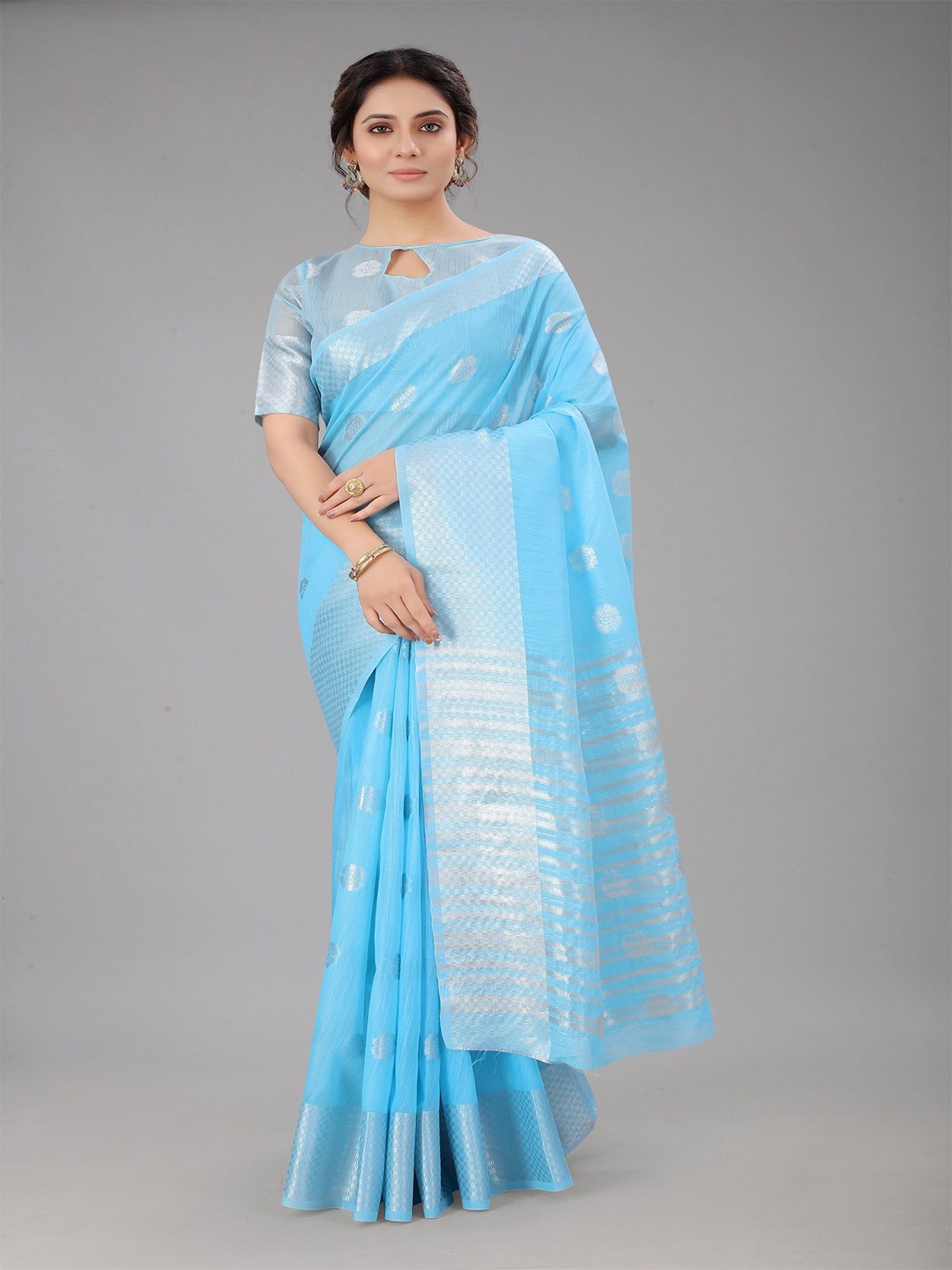 

JULEE Woven Design Zari Silk Cotton Saree, Turquoise blue