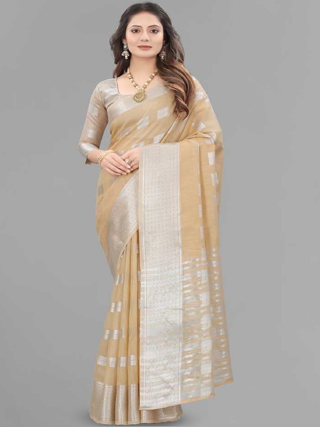 

JULEE Zari Woven Design Zari Saree, Brown