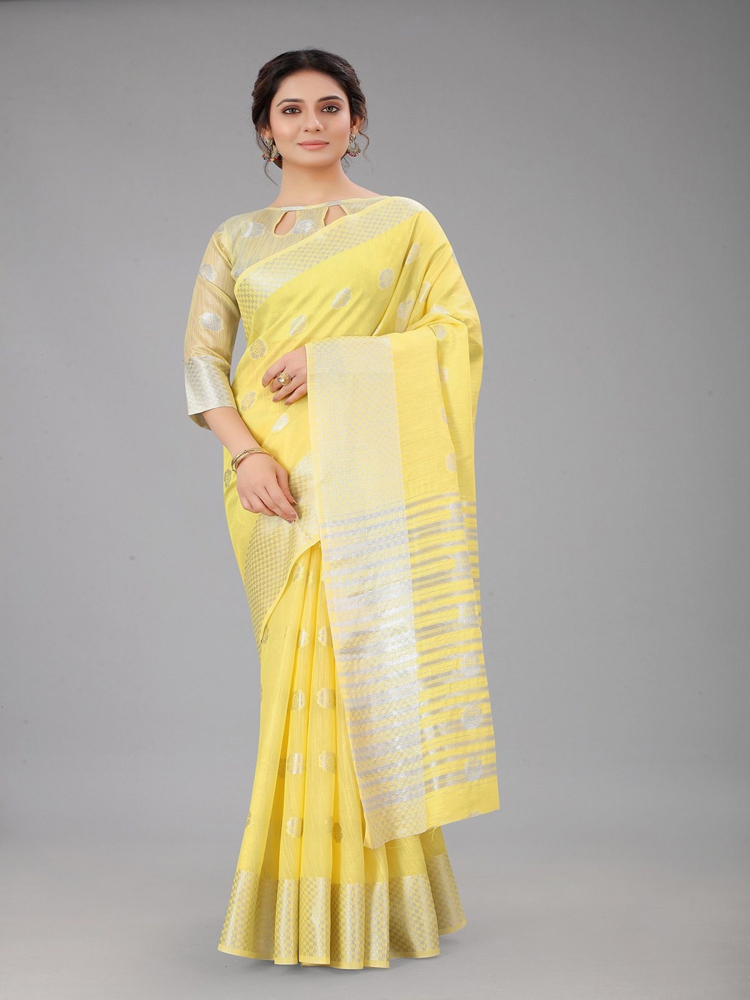

JULEE Woven Design Zari Saree, Yellow