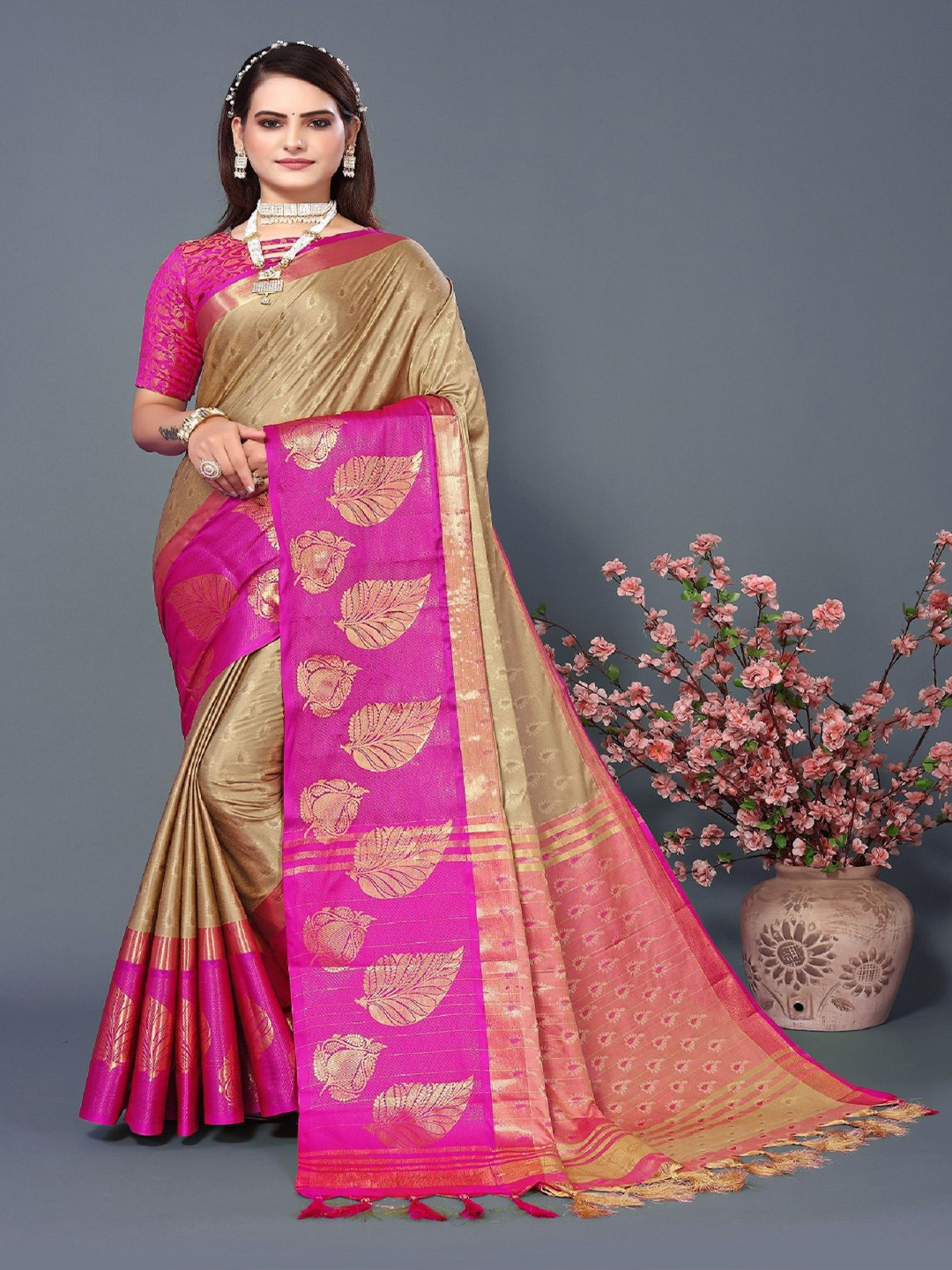

JULEE Woven Design Zari Pure Silk Banarasi Saree, Gold
