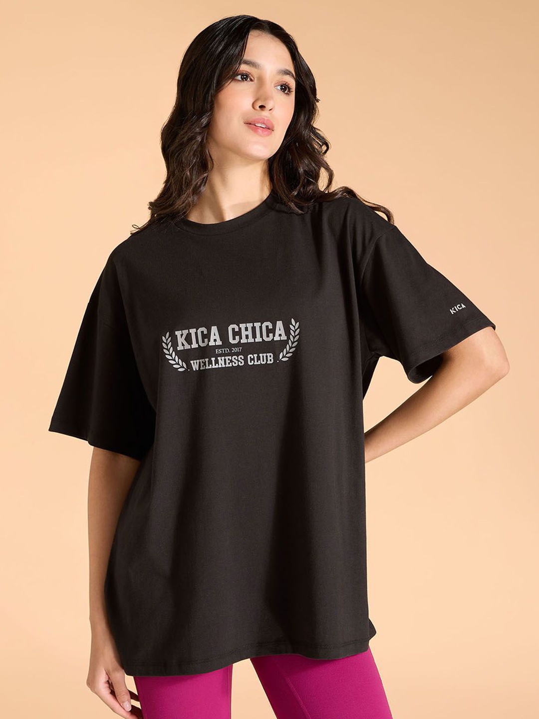 

KICA Wellness Edition Women Cotton Oversized Printed Typographic T-shirt, Black