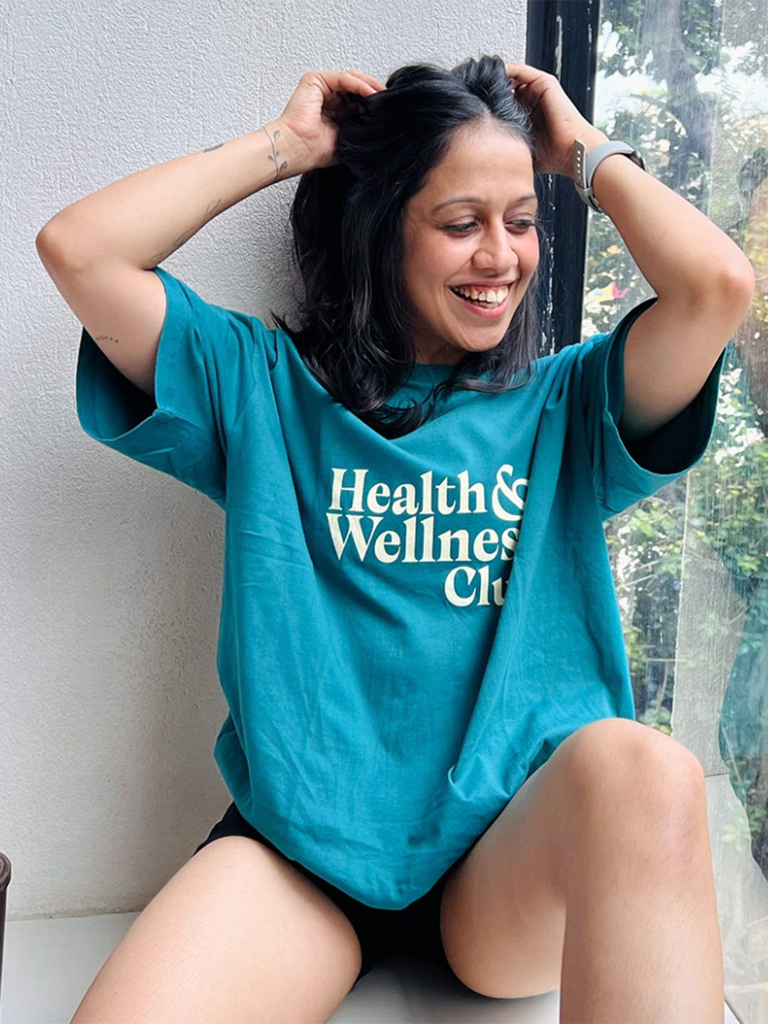 

KICA Wellness Edition Women Cotton Oversized Printed Typographic T-shirt, Green