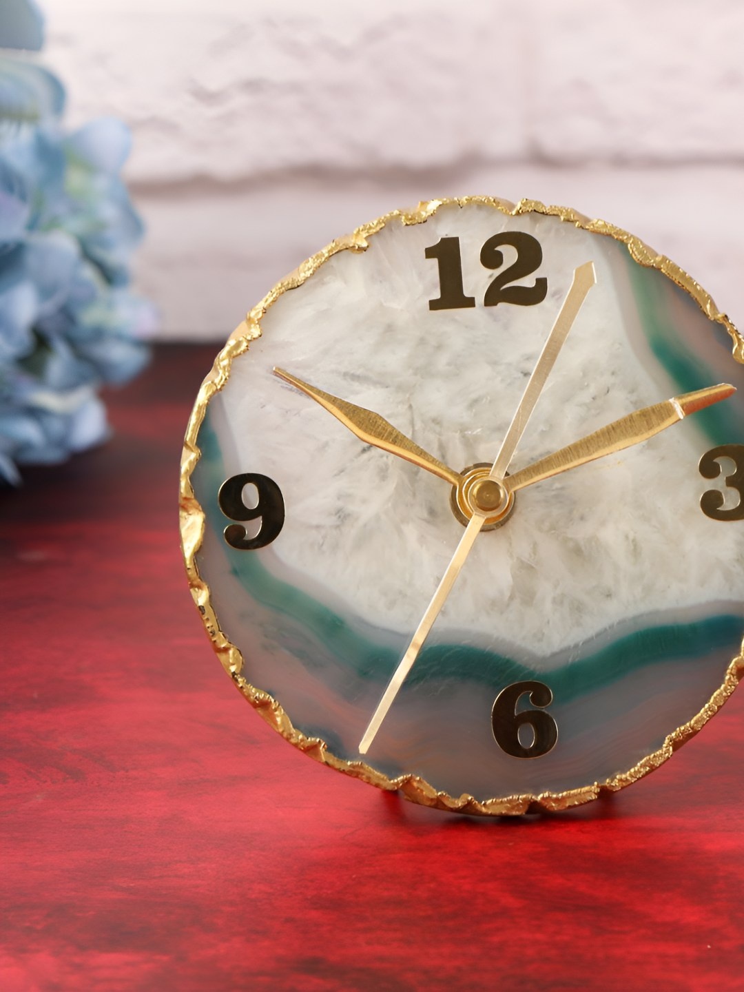 

THE HOME CO. Brown & Gold-Toned Textured Contemporary Table Clock