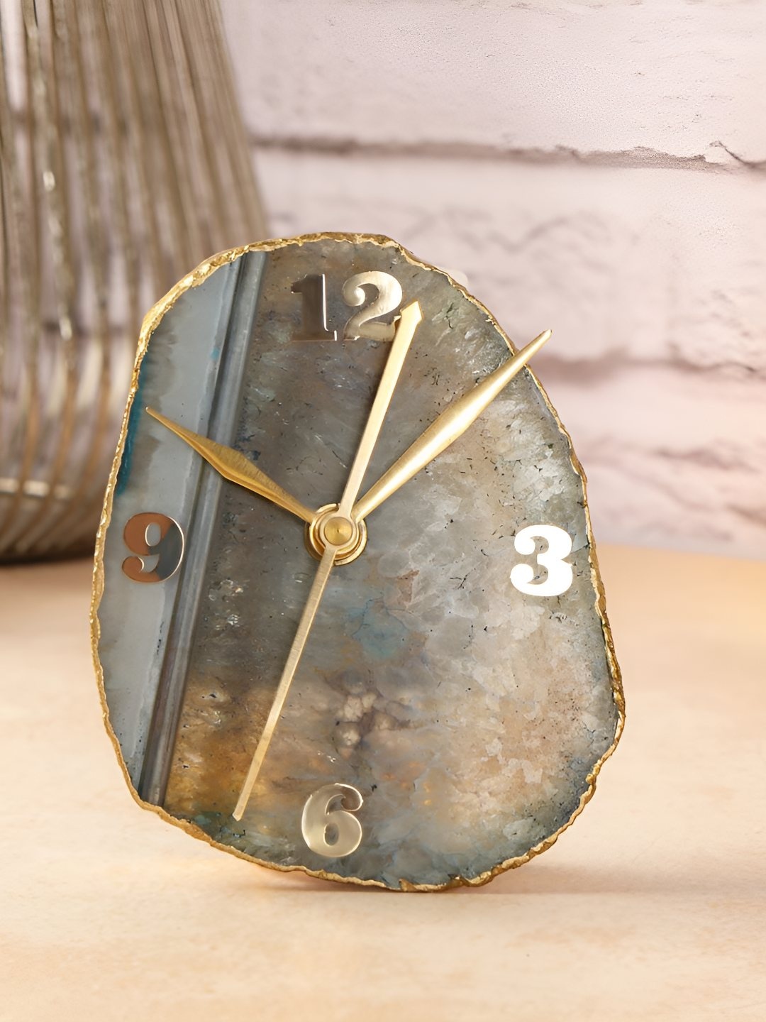 

THE HOME CO. Blue & Gold-Toned Textured Analogue Contemporary Table Clock