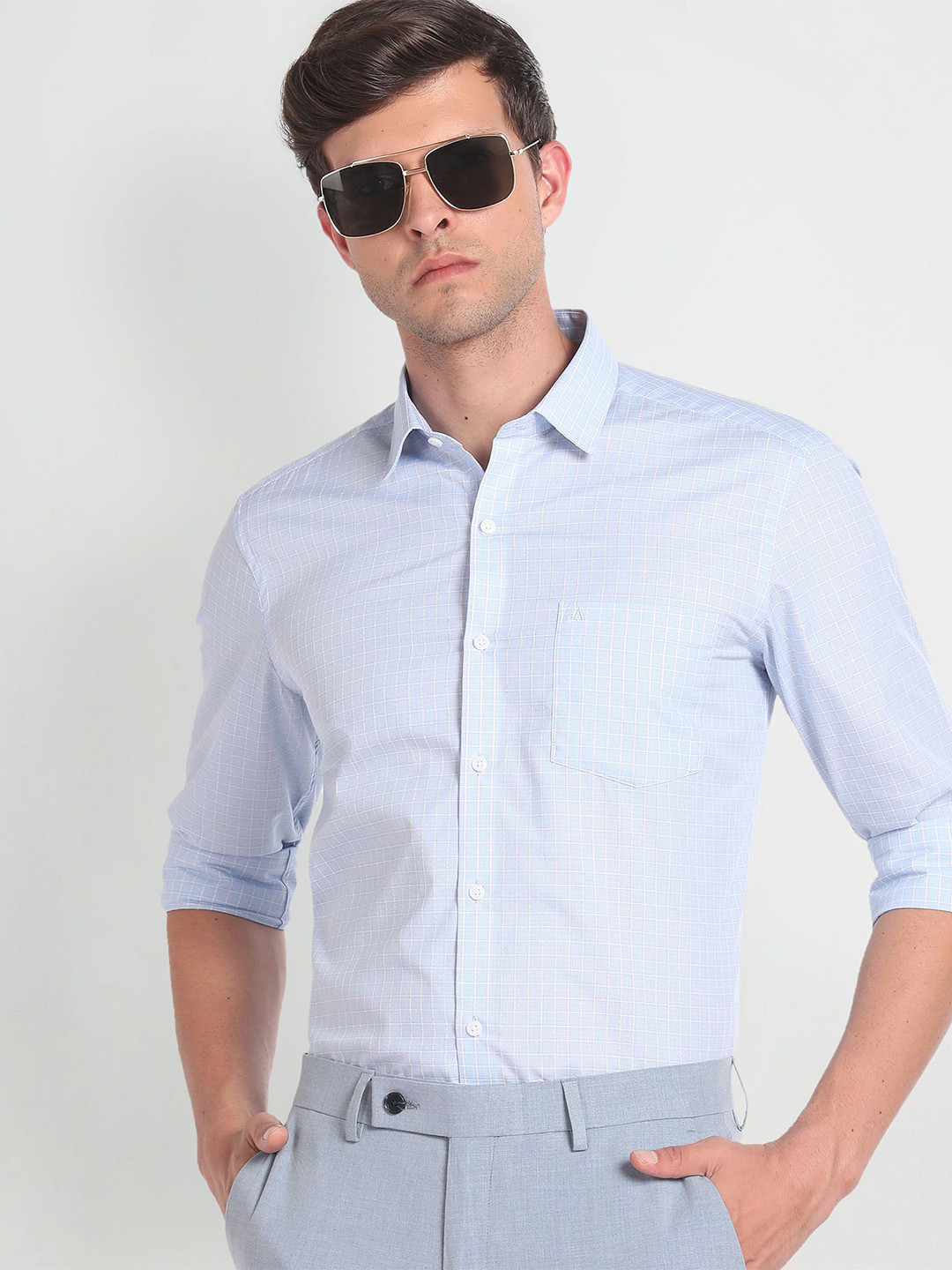 

Arrow Men Manhattan Slim Fit Checked Opaque Formal Shirt, Blue