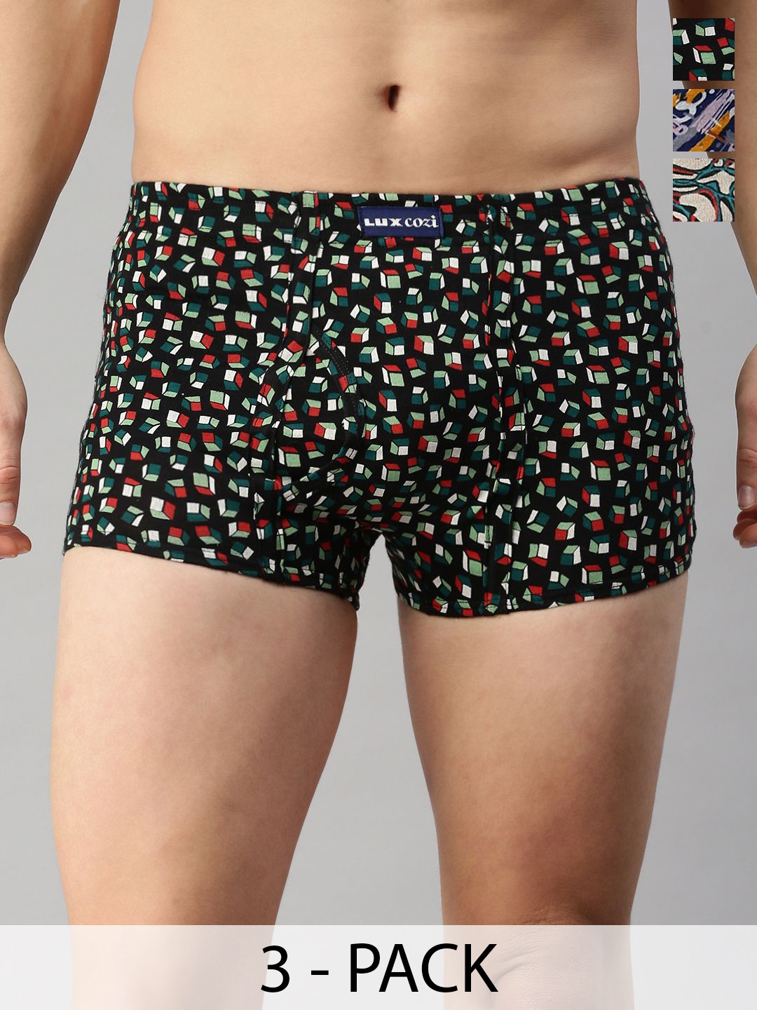 

Lux Cozi Men Pack Of 3 Cotton Trunks CZ_BGT_SL_PRT_IE_AST1_3PC, Assorted