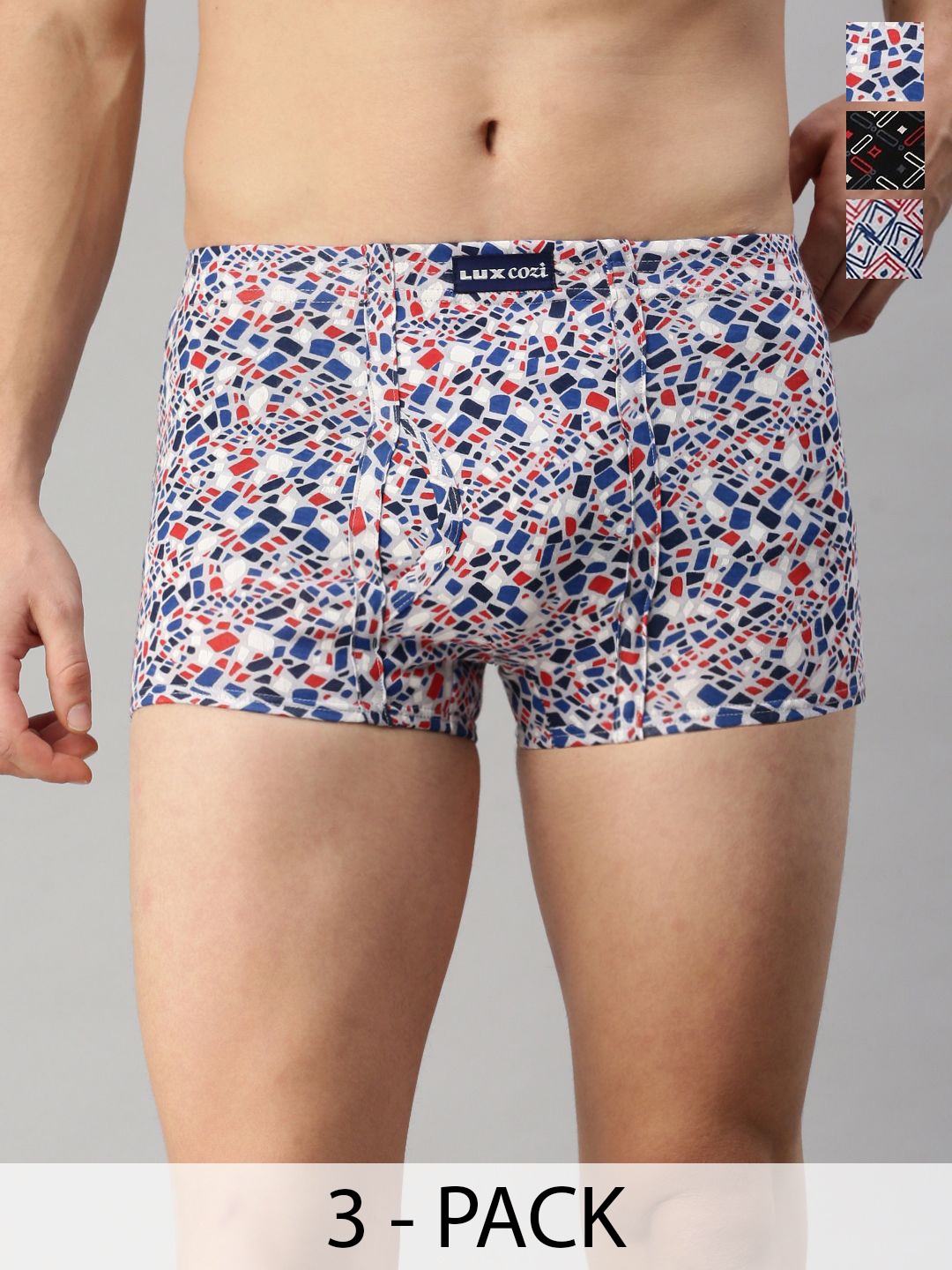 

Lux Cozi Men Pack Of 3 Printed Trunks CZ_BGT_SL_PRT_IE_AST5_3PC, White