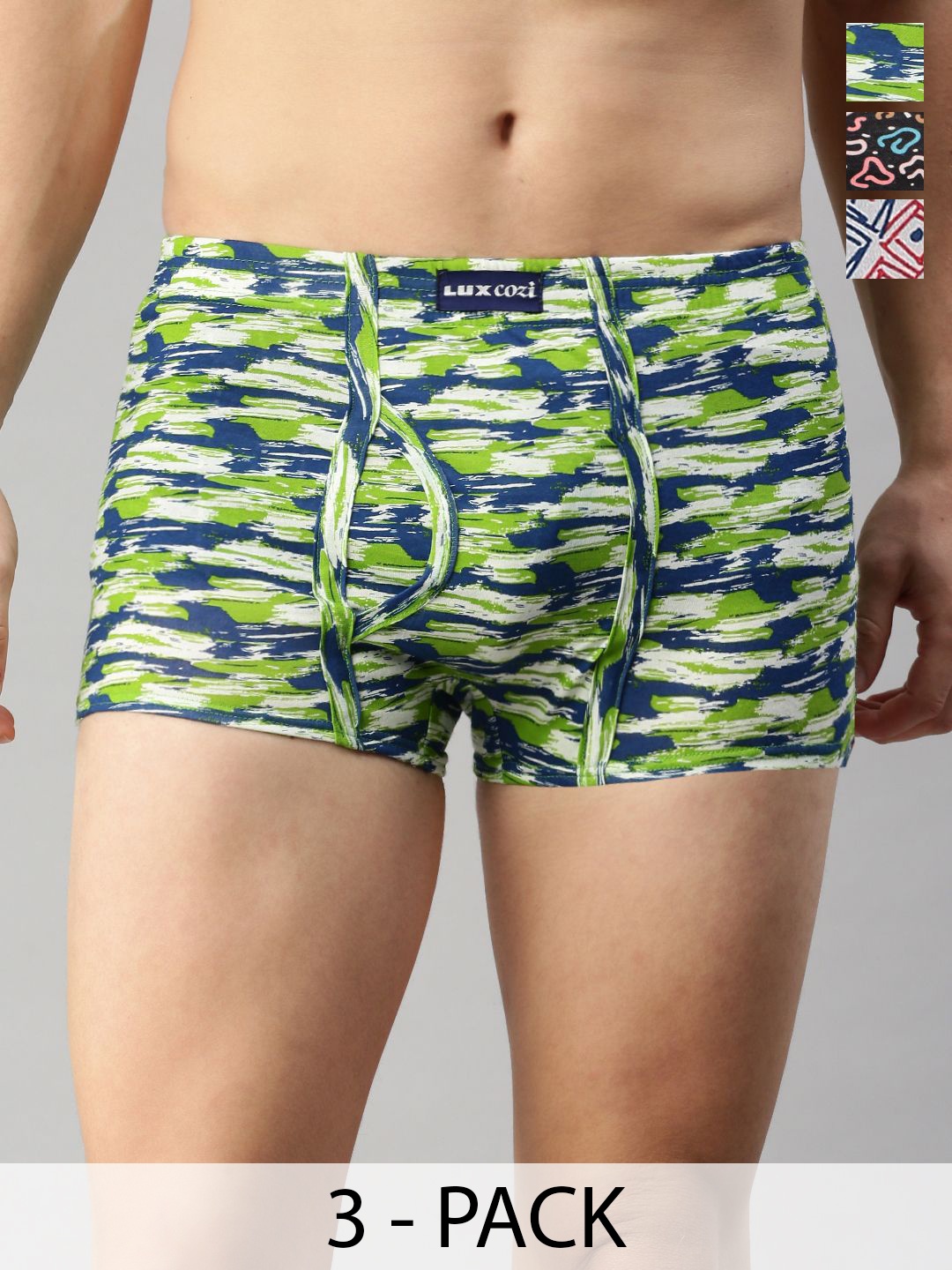 

Lux Cozi Pack Of 3 Printed Cotton Trunks CZ_BGT_SL_PRT_IE_AST2_3PC, Assorted