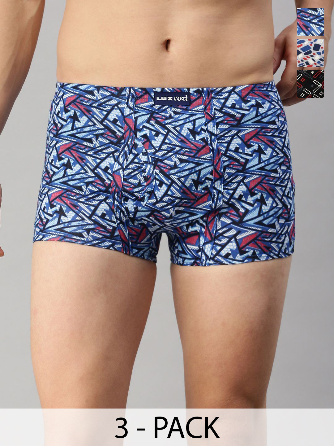 

Lux Cozi Pack Of 3 Men Assorted Trunks CZ_BGT_SL_PRT_IE_AST3_3PC, Blue