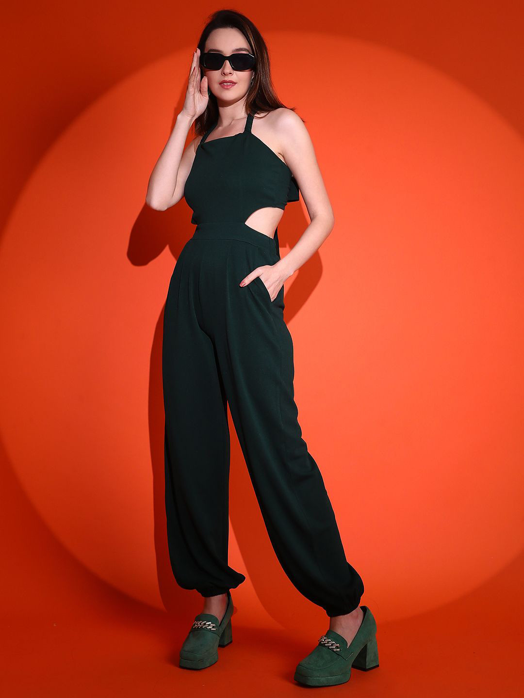 

Kotty Women Cut Outs Basic Jumpsuit, Green