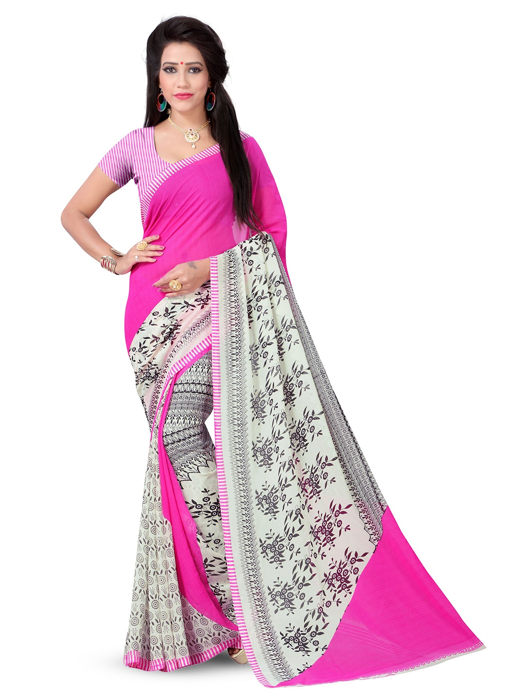 

RUNAYA NX Floral Pure Georgette Saree, White