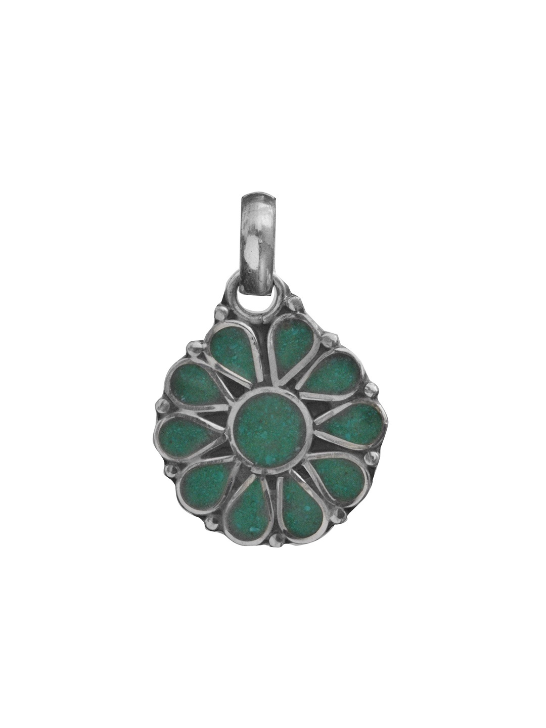 

Exotic India Sterling Silver Inlay Flower Pendant