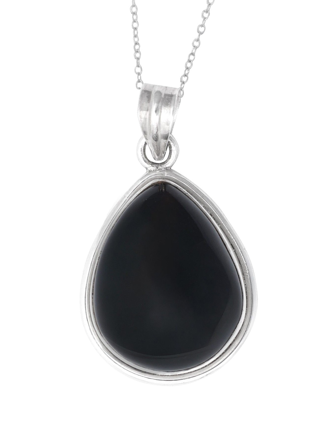 

Exotic India Black Onyx Gemstone Sterling Silver Drop Shaped Studded Pendant