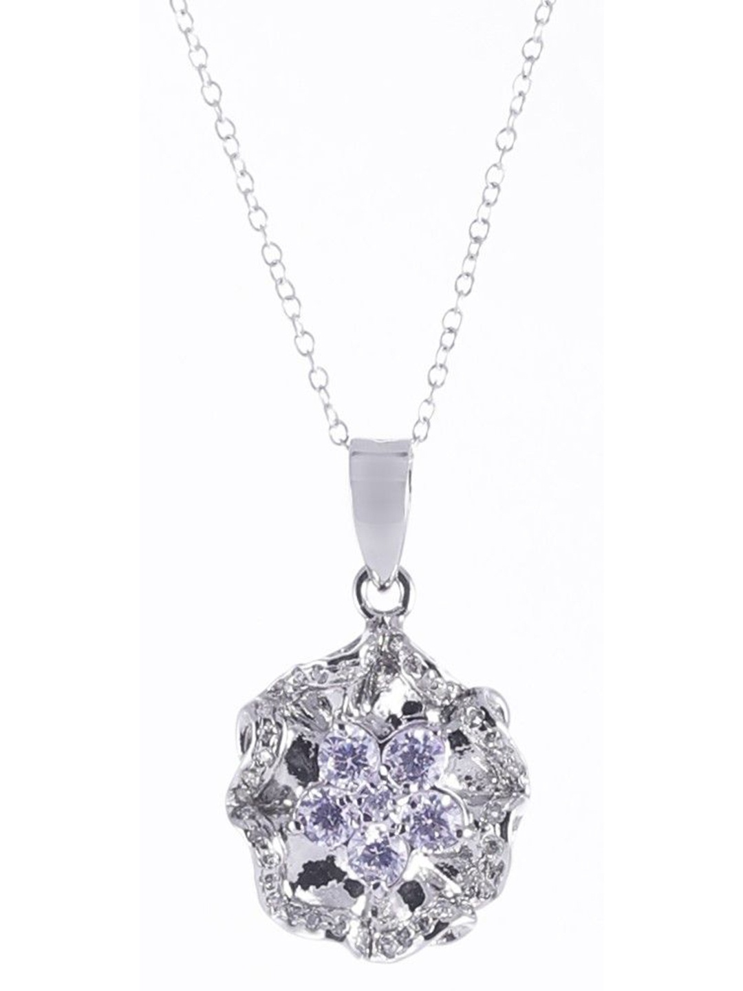 

Exotic India Sterling Silver Cubic Zirconia Pendant Studded with Gemstones