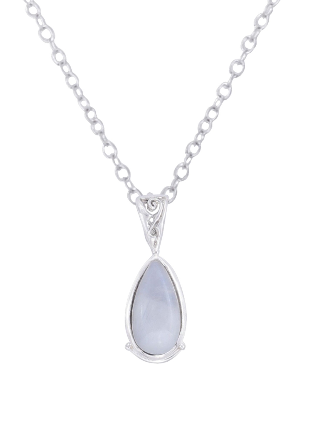

Exotic India Precious Rainbow Moonstone Sterling Silver Pendant Studded
