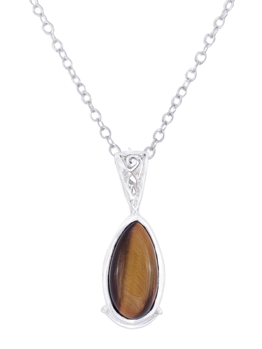 

Exotic India Precious Tiger Eye Gemstone Sterling Silver Studded Pendant